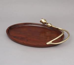 Plat en bois artisanal avec motif floral, plat de service décoratif haut de gamme pour la maison, l'hôtel et la table - Product Image 2