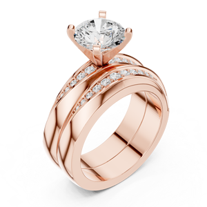 Anillo de compromiso de moissanita de corte redondo con doble banda en oro rosa de 14K, conjunto de anillos de joyería fina - Product Image 4