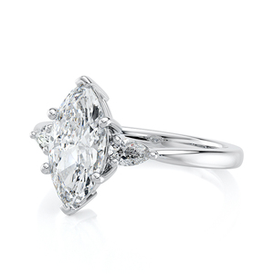 Marquise Cut Lab Grown Diamond IGI Certified Three <b>Stone</b> Engagement <b>Ring</b> 10K Yellow Gold Pear Side Luxury Rhodium Plated Wedding - Product Image 1