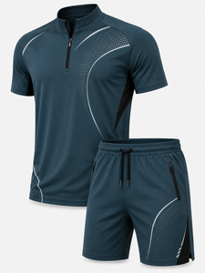 Grace Collection Men's Sporty Quarter-<b>Zip</b> Short Sleeve Top Shorts Set Quick Dry 100% Polyester Fleece Knitted Winter Streetwear - Product Image 6