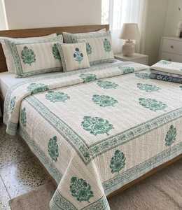 Couvre-lit en coton 100% fait main avec points Kantha, réversible, pour la chambre à coucher, décoration de la maison, doux, léger, utilisable toute l'année - Product Image 1
