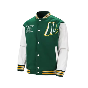 Veste universitaire marron et blanche pour homme, style preppy, coupe classique, col rabattu, fermeture éclair, en velours côtelé, idéale pour l'automne - Product Image 3