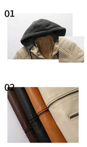 Abrigo de Hombre con Capucha y Cremallera, Estilo Casual, para Otoño e Invierno, con Forro Polar, Cuello Alto, de Cuero PU, con Logotipo de Marca Personalizado, a la Moda - Product Image 6