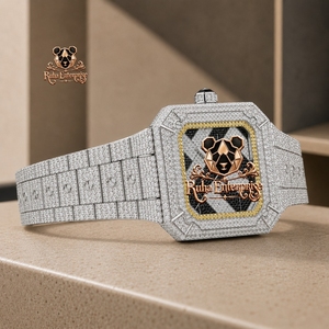 <b>Mens</b> Fashion Luxury Quartz Wristwatch with Moissanite Crystal Accents Stainless Steel Case Decorative Bezel Premium Timepiece - Product Image 3