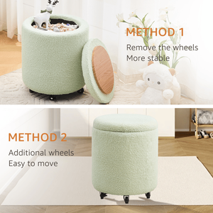 Sgabello Multifunzionale in Velluto Teddy con Ruote, Poggiapiedi Contenitore e Tavolino da Caffè Integrato - Pouf e Sgabelli con Ruote - Product Image 4