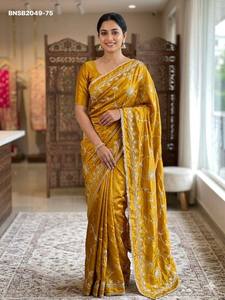 Sari de seda brillante de la mejor calidad con trabajo de cinta Jaal - Colección de blusas de seda Banglori, exportador de moda femenina, proveedor indio - Product Image 2