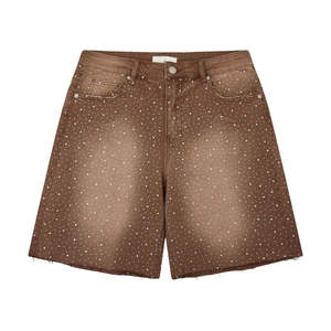 Shorts en jean personnalisés effet délavé vintage avec strass pour hommes – Streetwear tendance et stylé – Vente en gros - Product Image 1