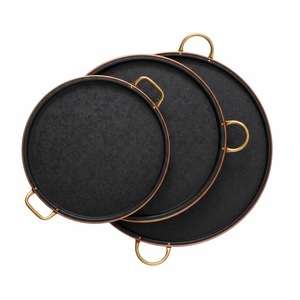 Bandeja ovalada de metal galvanizado con borde de óxido envejecido y asas metálicas resistentes, bandeja decorativa para mesa, para el hogar y la cocina. - Product Image 2