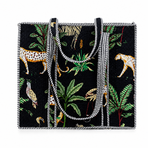 Bolso Tote de Tela de Algodón con Estampado Animal Negro para Mujer, Marca Le Souvenirs, con Cierre de Cremallera, Asas a Rayas Vintage, Ligero, para Viaje - Product Image 1