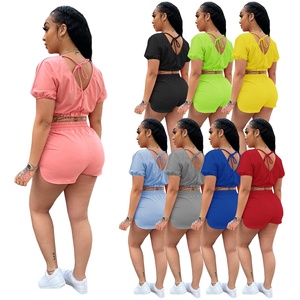 Ensemble court d'été pour femmes avec logo personnalisé, dos nu, crop top 2022, ensemble short à deux pièces - Product Image 2