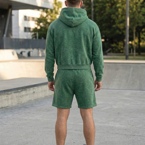 Men Casual Wear Hooded Sweatshirt and <b>Shorts</b> <b>Set</b> Solid Knitted Quick Dry Breathable Polyester/Cotton Hoodie and <b>Shorts</b> <b>Set</b> - Product Image 3