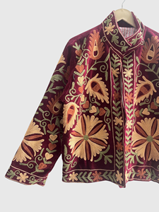 Chaqueta de Terciopelo con Bordado Floral, Cuello Mandarín, Manga Larga, Talla Grande, Ropa de Otoño para Mujer - Product Image 4