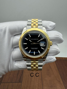 Montre automatique de luxe vintage bicolore édition limitée Hip Hop, cadran noir, lunette cannelée, 40 mm, verre saphir, mouvement ETA - Product Image 3