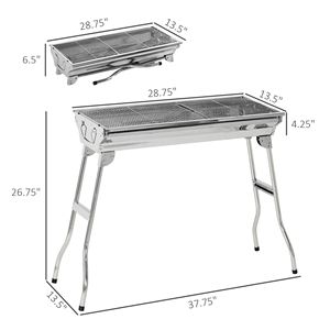 Griglia per Barbecue portatile in acciaio inox da 28 \ "Design pieghevole per Shish Kabob da campeggio-argento - Product Image 3