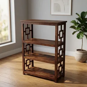 <b>Modern</b> Asian Style Wood and Marble Etagere <b>Shelf</b> 3 Tier Open Storage Bookcase Living Room Home Furniture Durable Backless Design - Product Image 3