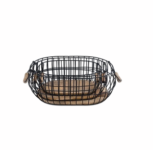Cesta de Almacenamiento Rectangular de Alambre Metálico con Asas de Madera, Organizador Moderno Multiusos, Funciones para Freír a la Presión y Freír en Profundidad - Product Image 1