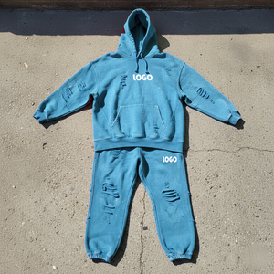 Fashion Street Custom Printing Casual Men's Distressed <b>Tracksuits</b> 100% Cotton Quick Dry Breathable Eco-Friendly OEM - Product Image 4