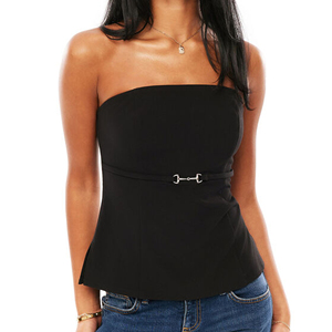 Tops cortos sexys al por mayor con almohadillas en el pecho para mujer, camisetas lisas, camiseta sin mangas transpirable de yoga con tejido acanalado - Product Image 1