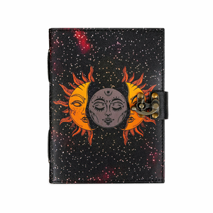 Vintage Sun Moon UV Print Leather Hardcover Journal <b>Diary</b> with Sewing Binding and Handmade Vintage Deckle Cotton Paper Gifting - Product Image 1