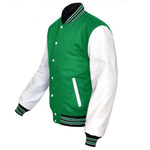 <b>Men</b> Brown wholesale Varsity Letterman Baseball <b>Green</b> Wool Genuine Gold Leather Sleeves <b>Jacket</b> - Product Image 2
