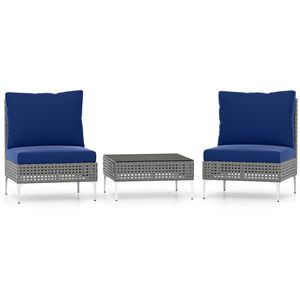 Juego de 3 Sillas de Ratán PE con Mesa de Centro de Vidrio Templado para Jardín o Terraza - Product Image 4