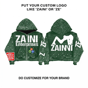Sweat à capuche zippé intégral en coton polyester tissé 320 GSM vert foncé pour homme, respirant, avec logo personnalisé sur le devant, OEM, marque privée - Product Image 1