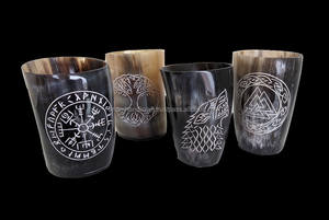 Personalizado exquisito Vintage oso bebiendo Koi taza hecha a mano cuerno Natural corto antiguo tallado estilo Animal negocio perfecto - Product Image 4