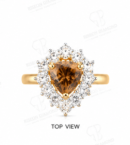 Elegant halo ring in 18K yellow gold with fancy brown trillion diamond surrounded by brilliant round lab grown diamonds couture - Product Image 5