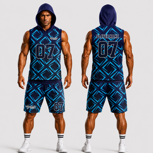 ชุดเสื้อเจอร์ซีย์ฟุตบอลแบบมีฮู้ด SINEWY SPORTS สำหรับผู้ชาย แขนกุด พิมพ์ลายเรขาคณิตแบบ Sublimated ระบายเหงื่อได้ดี พร้อมชื่อผู้เล่น - Product Image 1