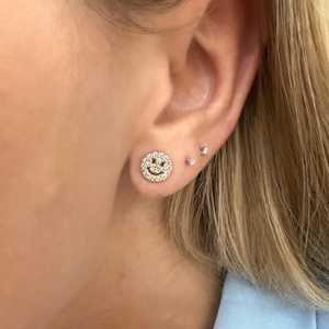 Smiley Face Round Cut Lab Grown Diamond Stud <b>Earring</b> Happy Emoji Minimalist Dainty Everyday 14K 18K Solid Gold Jewelry Wholesale - Product Image 4