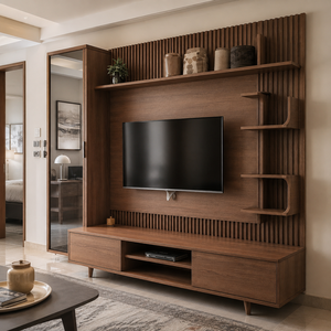 Custom Solid Teak Wood <b>TV</b> Wall Unit Modern Entertainment Center Media Console Cabinet for Hotel Apartment Villa Resort - Product Image 1