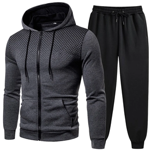 Ensemble de survêtement imprimé pour homme : sweat à capuche zippé et pantalon de sport décontracté 100 % coton respirant pour la course hivernale - Product Image 4