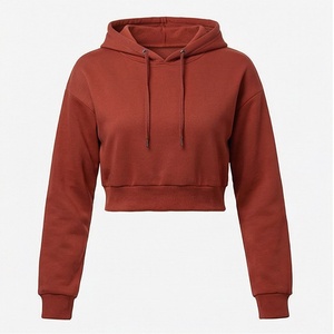 Women Sleeve <b>Hoodies</b> Crop Top For Girls Autumn <b>Thin</b> Pullover Fleece Casual Winter Knitted Plain Customized Color Apparel - Product Image 1