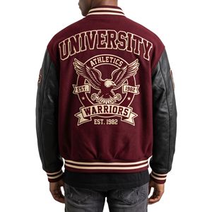 Burgundy Black Varsity Jacket U Patch Sleeve Number Embroidery Letterman Coat Wool Blend Baseball Varsity Jackets - Product Image 2