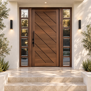 Puerta de Entrada Abatible de Madera Sólida de Lujo GA-37L con Panel Lateral de Vidrio para Apartamento - Product Image 1