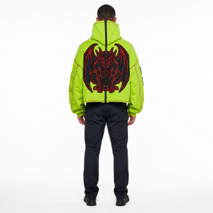 Sudadera con capucha y cremallera para hombre, estilo streetwear, verde neón, oversize, con bolsillo frontal con logo, diseño regular, 100% algodón, para invierno - Product Image 3