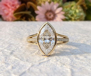 แหวนหมั้นเพชรโมอิสซาไนต์ทรงมาร์คีส์จาก Lurba Jewels ตัวเรือนทองคำแท้ 18K ประดับแบบ Bezel Set ดีไซน์วงแหวนแยกส่วน ประดับเพชรแบบ Pave Band สไตล์หรูหราสำหรับผู้หญิง - Product Image 6