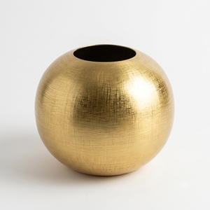 Handcrafted <b>Gold</b> Metal <b>Vase</b> Spherical Round Cross Hatch Flower Pot Bowl Tabletop Luxury Home Hotel Living Room Decor Centerpiece - Product Image 3