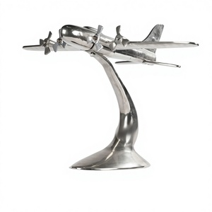 Escultura modelo de avión de metal plateado Vintage para decoración del hogar y la Oficina Exhibición coleccionable de aviación elegante con plata elegante - Product Image 1