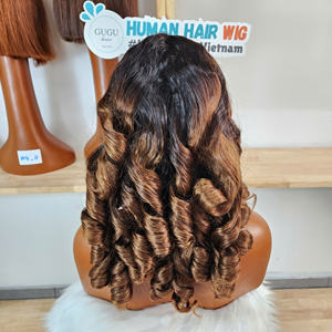 Peluca de Cabello Humano Virgen Ombre Marrón de Longitud Media con Rizos Voluminosos, Doble Trama, Cierre Frontal Súper Transparente para Peluca Vietnamita - Product Image 2