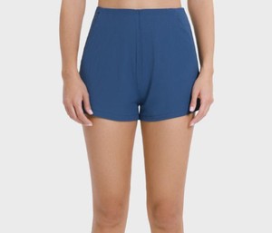 Shorts de sport vintage taille haute pour femme, 100 % coton, respirants, confortables pour le yoga, la gym et l'entraînement, côtelés avec poches - Product Image 1