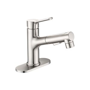 Rubinetto Moderno Monocomando per Lavabo Bagno con Doccetta Estraibile e Tappo Scarico a Scomparsa, Rubinetto Monocomando Moderno per Lavabo da Appoggio - Product Image 1