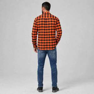 <b>Men's</b> <b>Orange</b> Black Plaid Flannel <b>Shirt</b> Full Sleeve Casual Turn-down Collar Autumn Cotton <b>Shirts</b> - Product Image 3