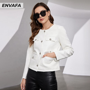 Chaquetas de Cuero para Mujer, Chaqueta de Cuero Personalizada con Botones al Frente, Chaqueta de Cuero de Cordero, Chaqueta de Cuero de Manga Larga para Mujer - Product Image 2