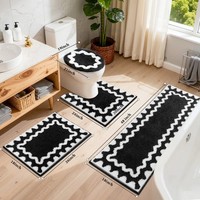 Ensemble de tapis de bain en coton géométrique moderne, 3 pièces, rectangulaire, antidérapant, avec dos en caoutchouc, épais, tufté, noir et blanc, pour usage domestique