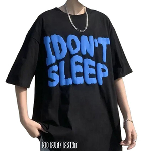 Camiseta negra extragrande para hombre con estampado 3D en relieve azul, manga corta, cuello redondo, estilo urbano, camiseta informal con gráfico, camiseta negra para hombre - Product Image 1