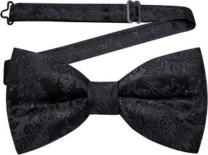 Noeud papillon en soie imprimé noir pré-noué, motif jacquard formel, accessoire pour homme - Product Image 4