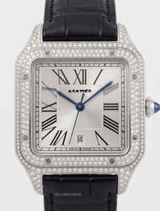 นาฬิกาข้อมือ Cartier ตัวเรือนสแตนเลสสตีลทรงเหลี่ยม ขอบประดับเพชร สายหนัง หน้าปัดเลขโรมัน คริสตัลควอตซ์ แอนะล็อกโบราณ สำหรับทุกเพศ - Product Image 1