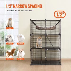 Grande Gabbia per Gatti a 3 Livelli 71 x 71 x 104 cm, in Rete Metallica Smontabile Fai-da-te, con Amaca Resistente, 2 Rampe e Scalette, Ideale per l'Allevamento - Product Image 6