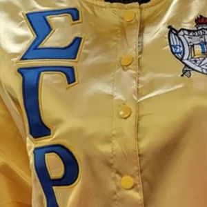 Womens Sigma Gamma Rho Sorority Satin Jacket Custom Embroidered Bomber <b>Coat</b> Smooth Lightweight Greek Letter Outerwear Wholesale - Product Image 3